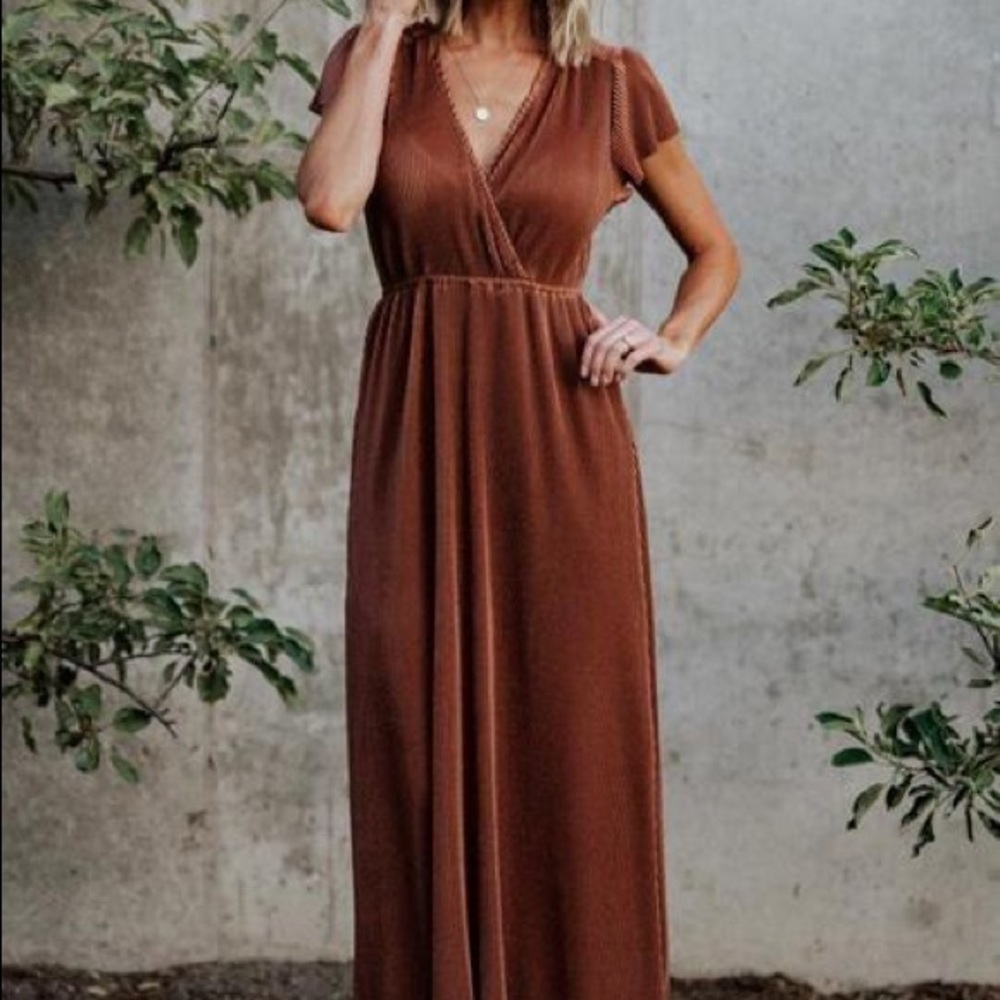 NWT Athena Pleated Maxi Dress | Bronze XL